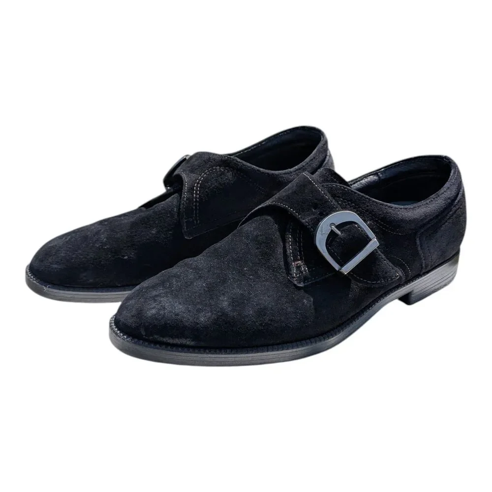 Hush Puppies Bounce Black Suede Monk Strap Loafers Shoes Mens 8.5 Comfort Classy
